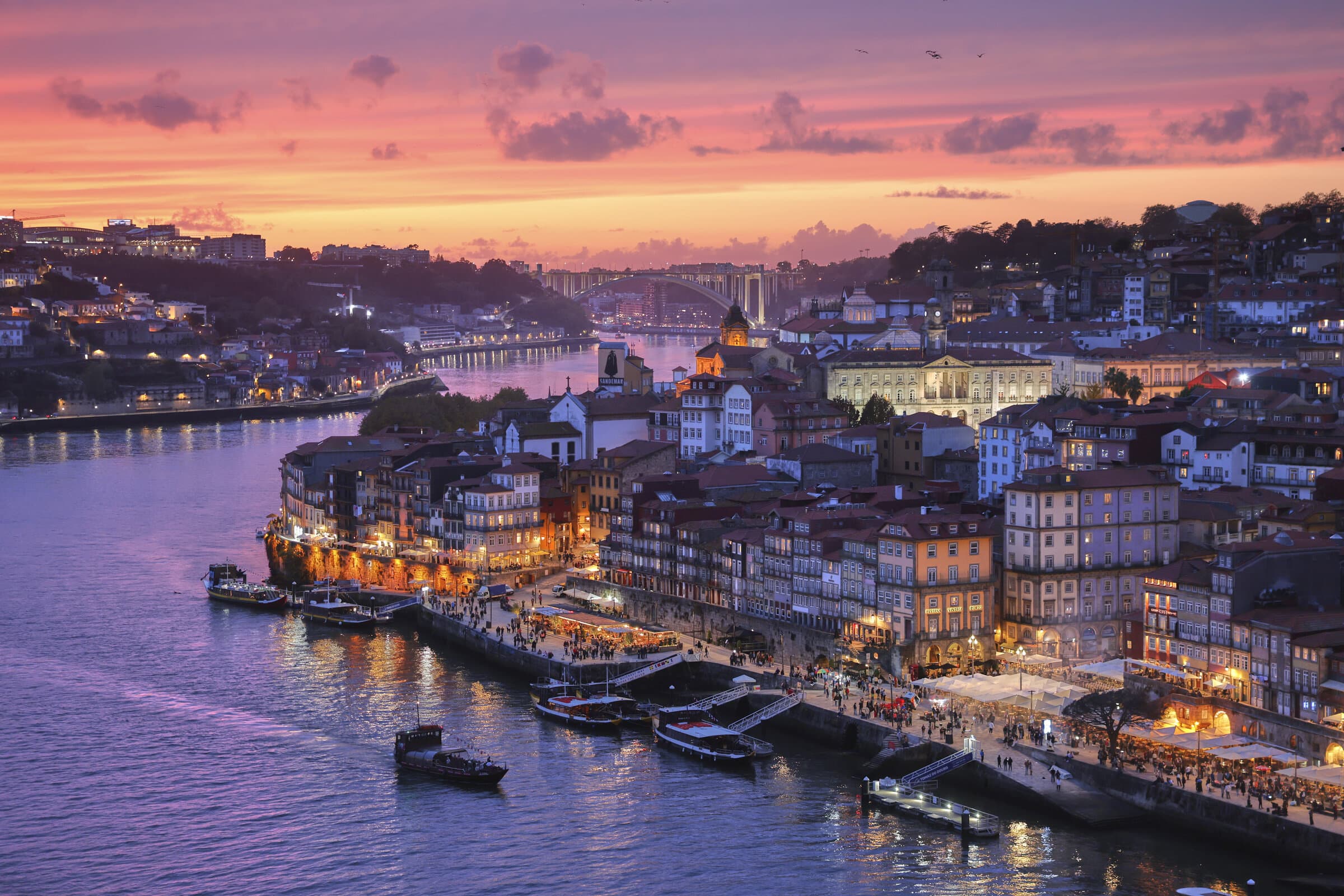 Porto's Ribeira district at sunset