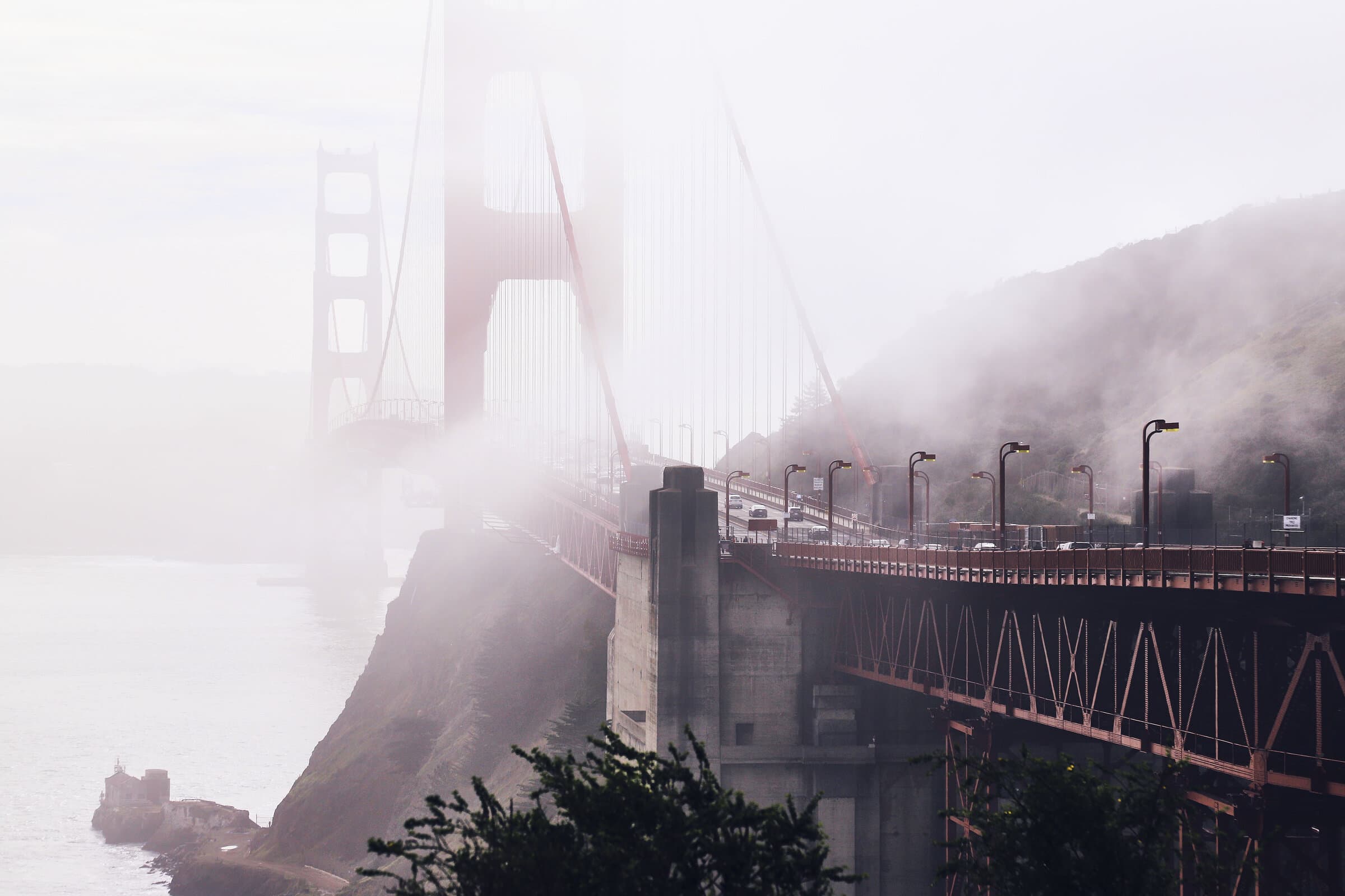 Golden Gate Bridge shrouded in fog